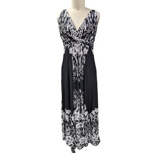 Metaphor Polyester Maxi Dress Black/White Floral Sz L Sun Dress Summer Cruise